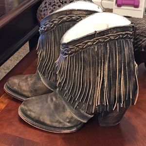 Freebird fringe/leather booties  sz8